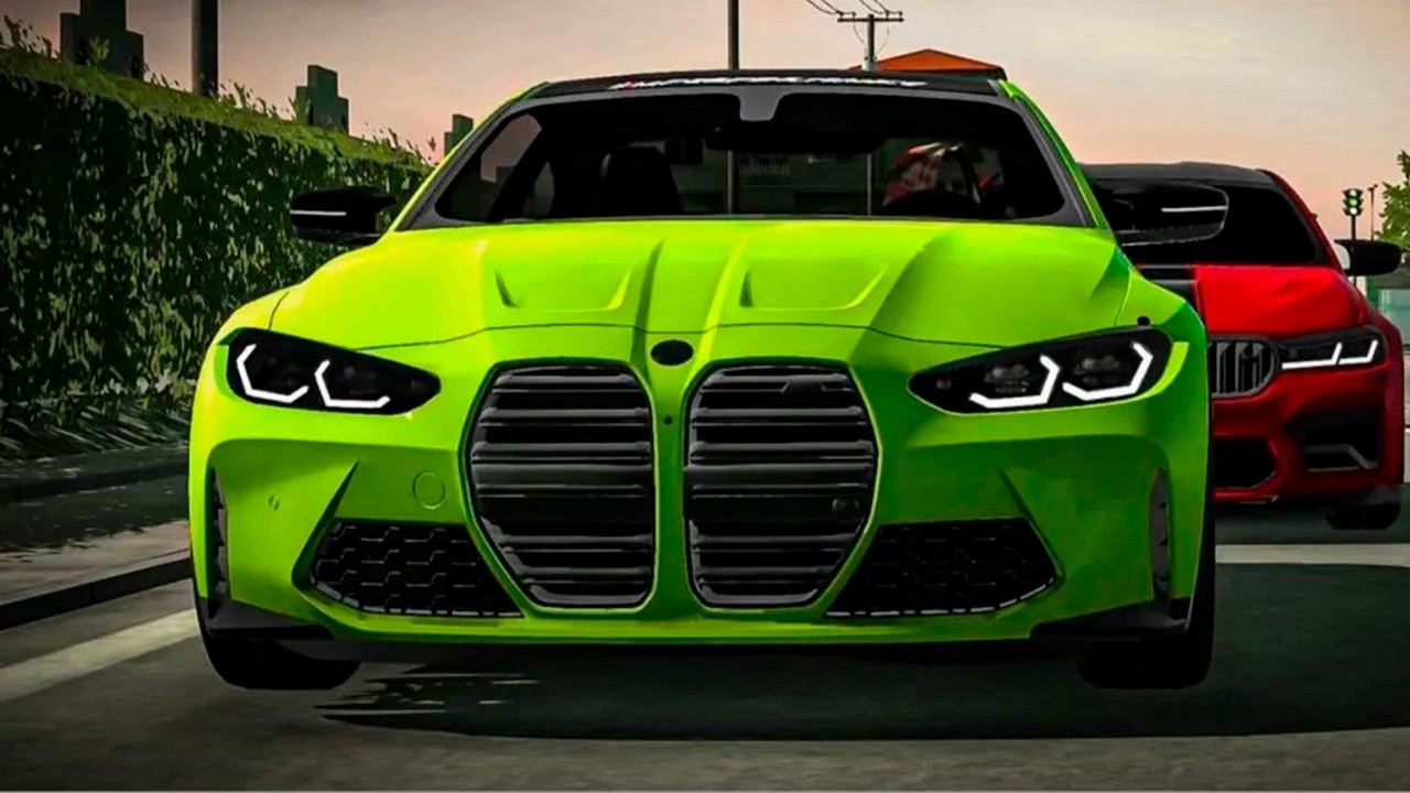 Green sports car in the open world
